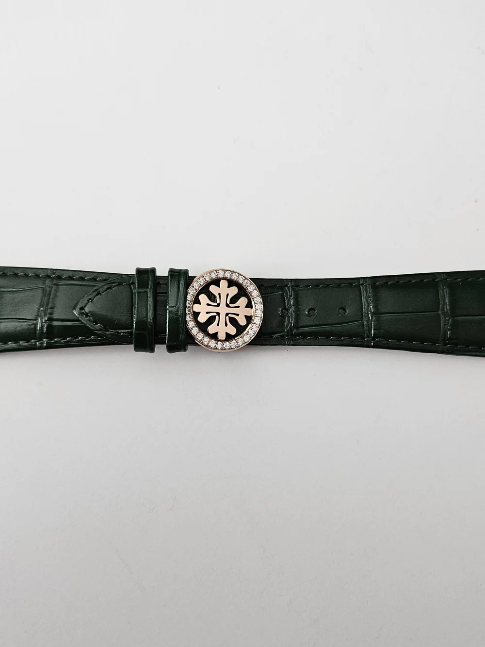 Emerald Green Leather Watch Strap with Vs1 Moissanite D Color Stones On Buckle